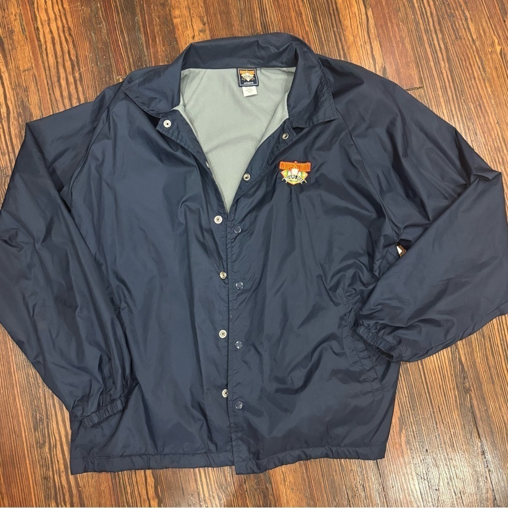 Cooperstown Dreams Park Jacket Mens 2XL Blue Snap Button Up Collared Windbreaker